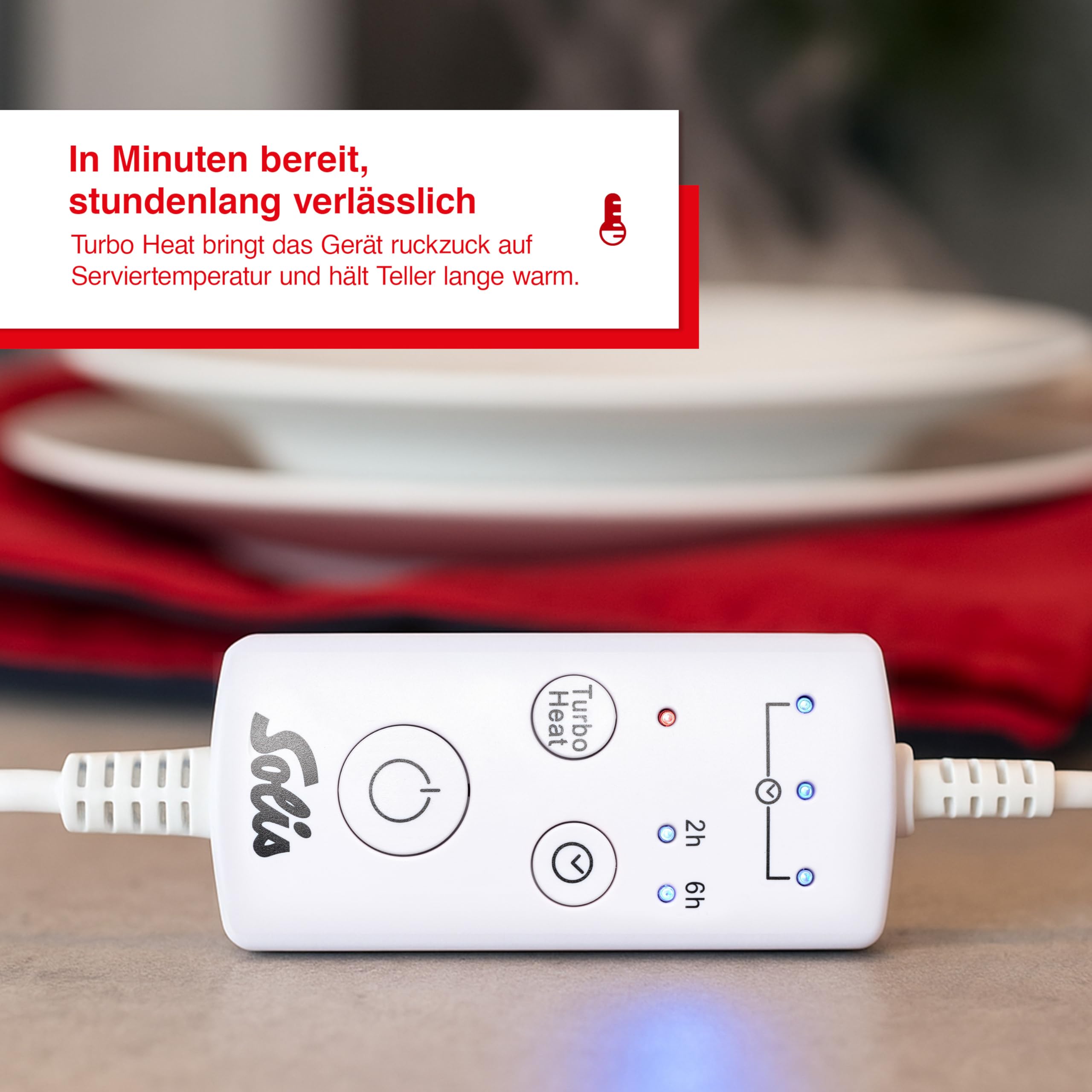 Solis Turbo Heat Tellerwärmer Typ 8651 – Warmhalter für bis zu 10 Teller, schnelle Erwärmung in 20 Min., Timer 2–6h