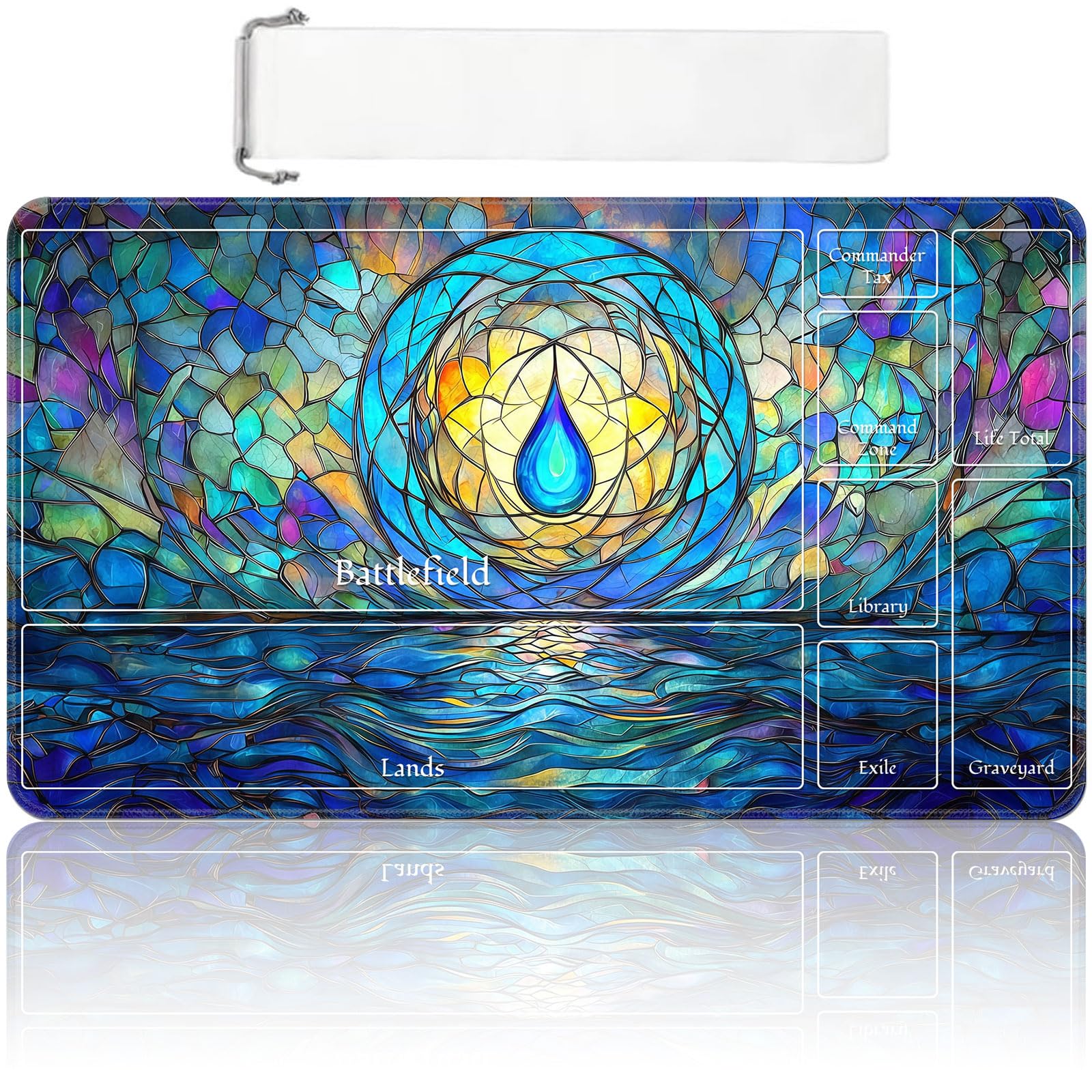 MTG Playmat with Zones 24x14 Inch – Trading Card Game Mat for Magic The Gathering, TCG Playmat with Free Storage Bag, Non-Slip Rubber Base Card Battle Play Mat, Water Drop