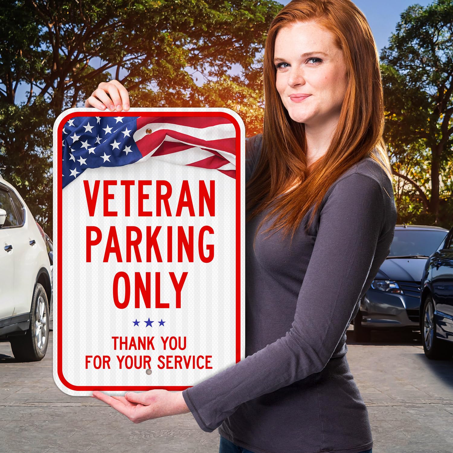 Veterans Parking Only Thank you For your Service Sign, 12x18 Inches, 3M EGP Reflective .063 Aluminum, Fade Resistant, Made in USA