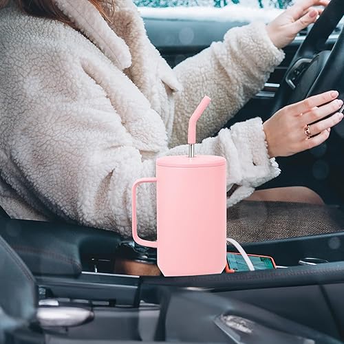 Miniatura 6 de FECBK Vaso de 40 onzas con asa y popote que se mantiene frío durante 34 horas, a prueba de fugas, doble pared aislada al vacío, taza de viaje grande