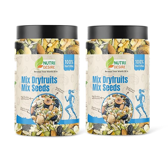 Nutri Desire Mixed Nuts,Seeds and Berries- 1 kg l Mix| Dry Fruit Nutmix with Seeds, for Eating| 20+ Varieties like Almonds, Cashews, Cranberries, Pumpkin Seed at Rs. 599