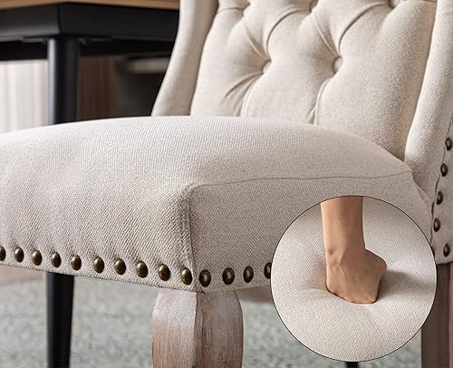 Miniatura 5 de Juego de 2 sillas de comedor tapizadas para cocina y comedor, sillas decorativas de tela copetuda para sala de estar y dormitorio con patas de