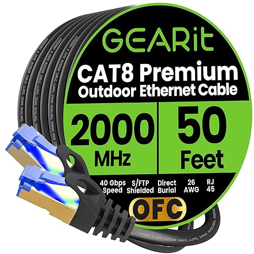 Miniatura 12 de GEARit Cable Ethernet Cat8 para exteriores (40 pies), impermeable, entierro directo, en tierra, chaqueta UV LLDPE, cobre puro, 26 AWG, cable de
