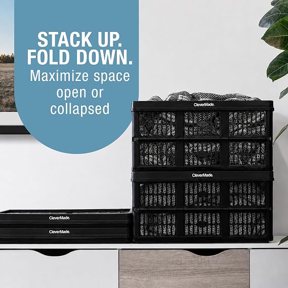 CleverMade Collapsible Utility Crate For Storage, 45L 1 Pack, Obsidian