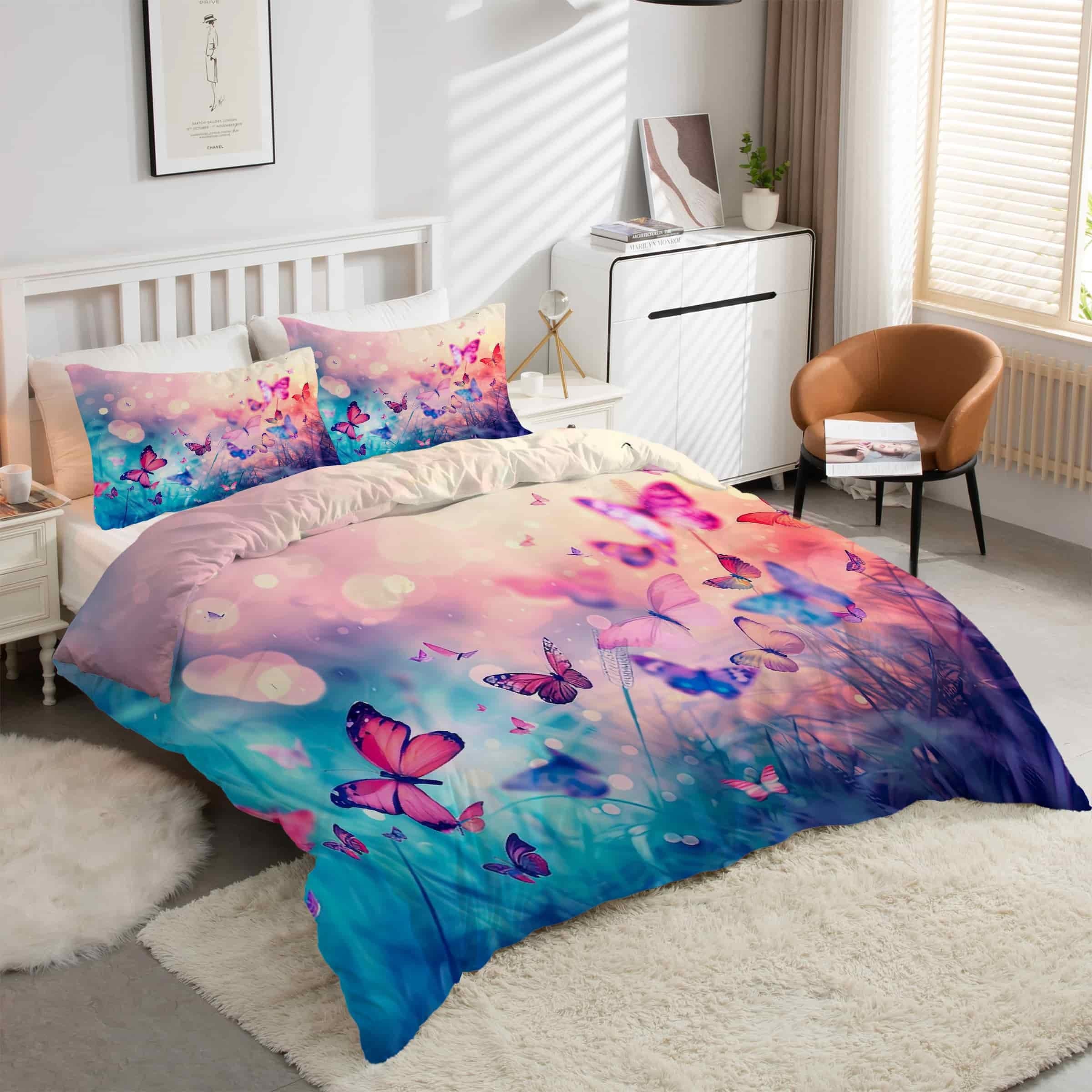 Housse de couette 200x200 papillon en microfibre douce anti-plis avec zip