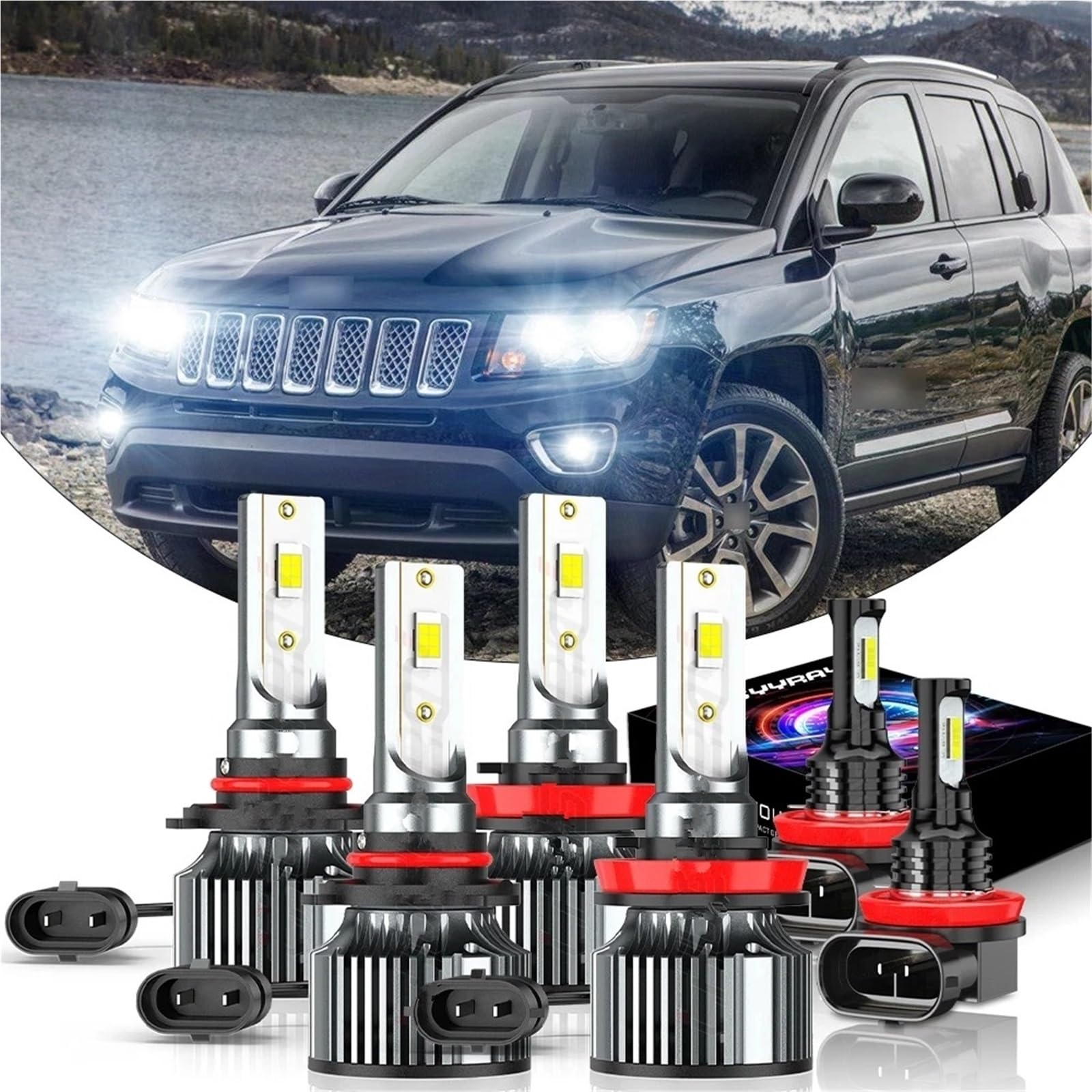 Auto Conjuntos faros Kit Combinado 6 Bombillas LED Faros Delanteros Antiniebla 9005+H11+H11 12 V 6500 K 20 000 LM Canbus Sin Errores Para Jeep Para Compass
