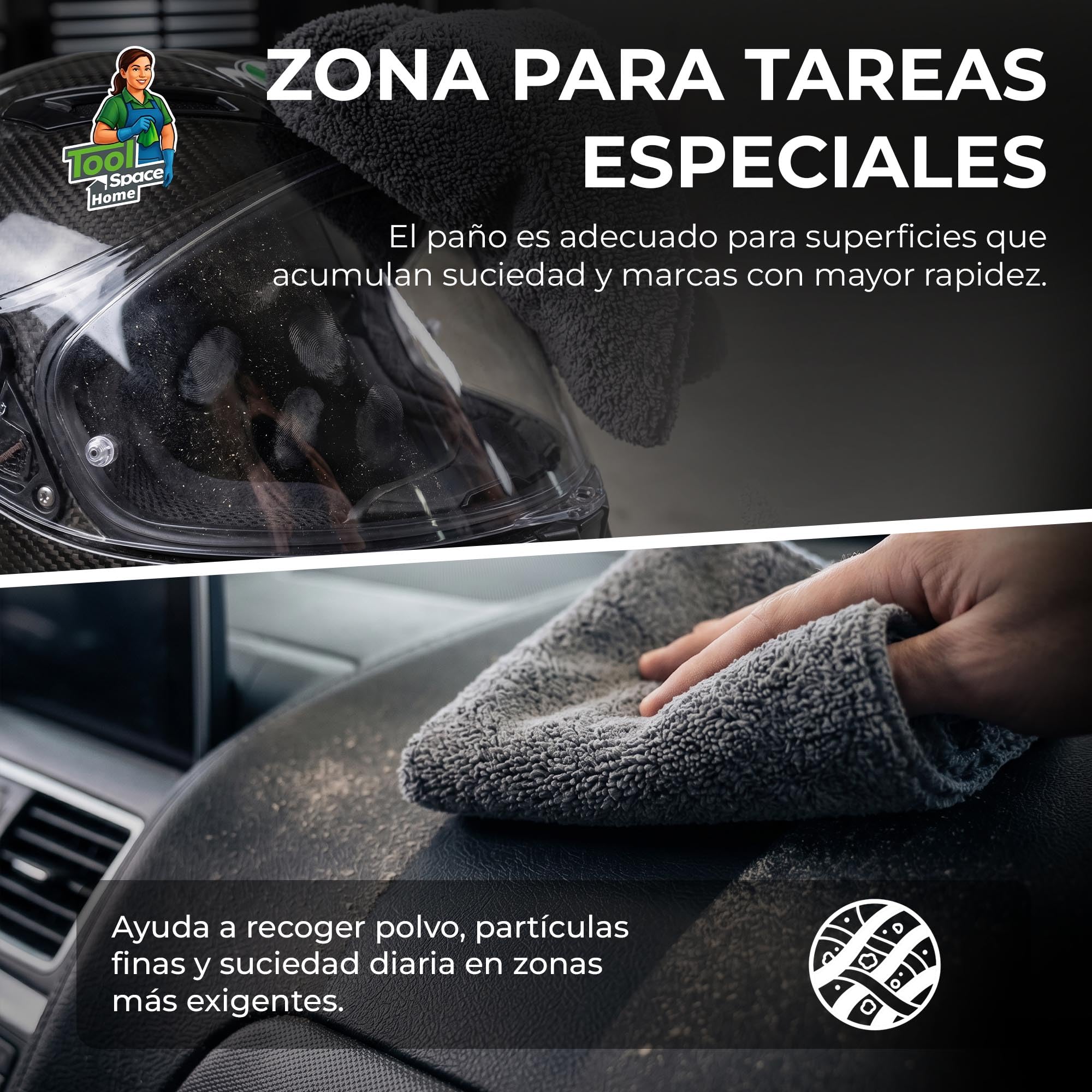 ToolSpace Paños Microfibra Detailing 40x40 cm 10 Unidades 320 gsm para Coche Pulido Pintura Cera Cristales Llantas Salpicadero Suaves Absorbentes Sin Rayas Cuidado Coche Auto Detailing