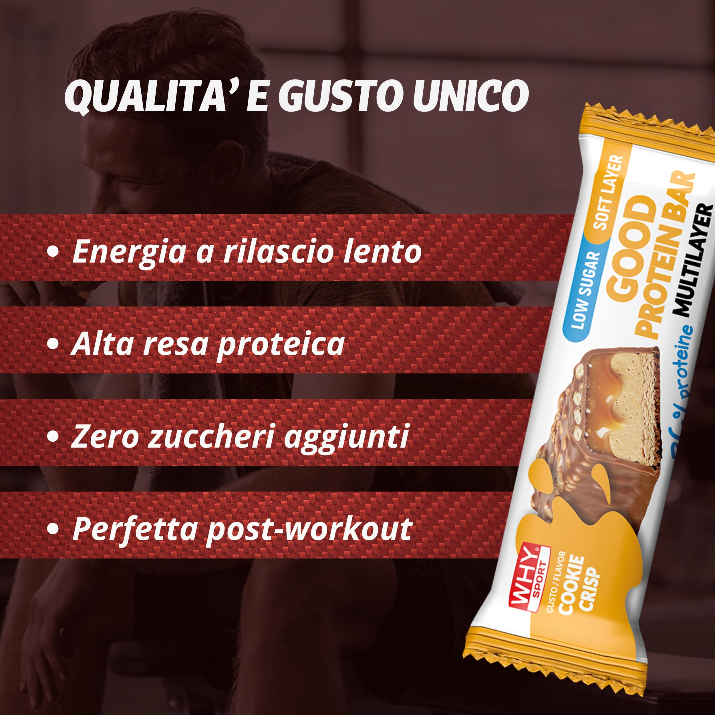 WHY SPORT 36% GOOD PROTEIN BAR - Barrette Proteiche Ricoperte Multistrato - Barretta Proteica Senza Glutine - Snack Proteico - Box 24 Barrette da 45 gr (Cookie Crisp)