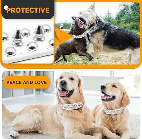 Miniatura 2 de PETCARE Collar de perro con pinchos, de piel sintética suave, color blanco, con diseño de hongos, remache, tachuelas, collar ajustable para perros
