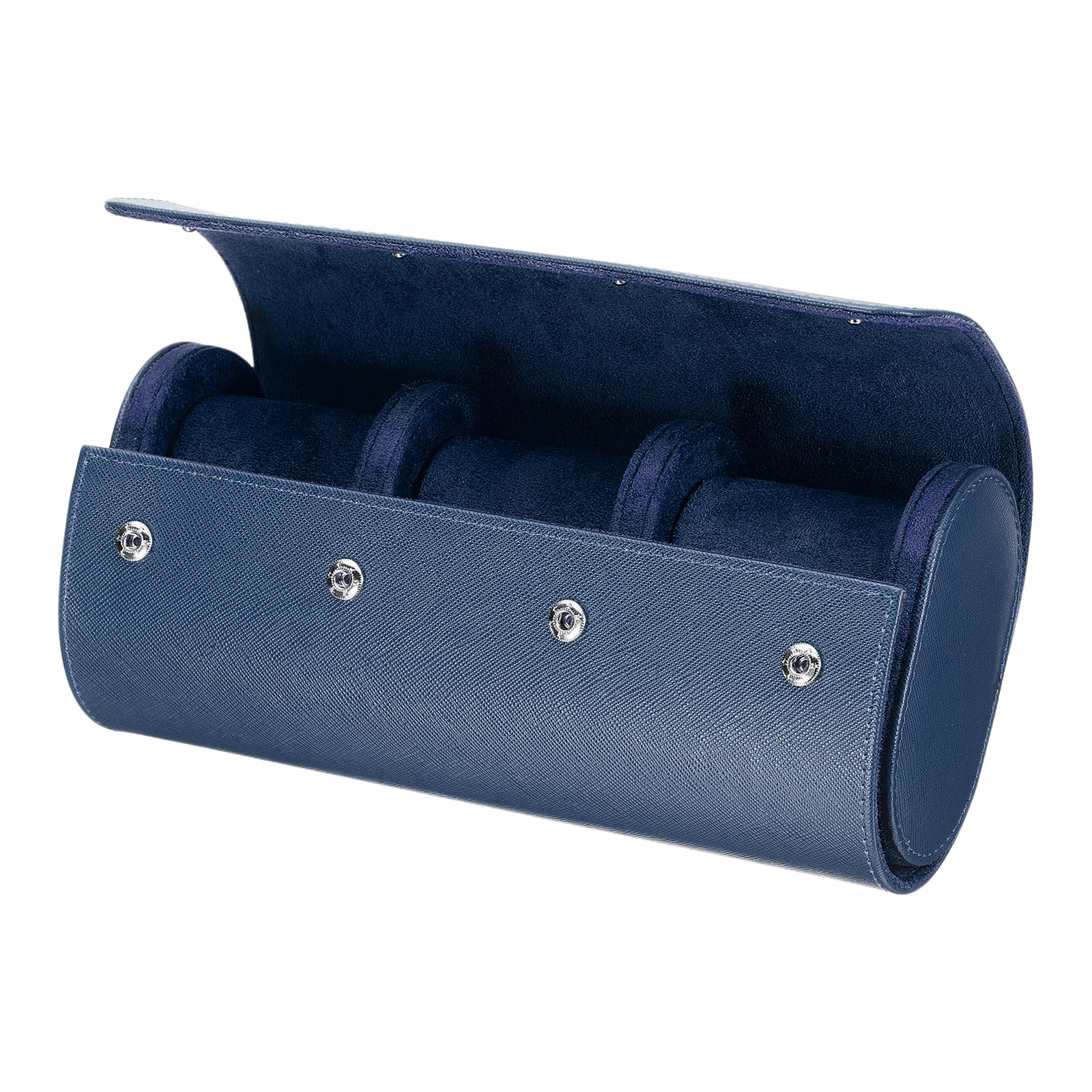Custodia da viaggio arrotolabile per orologi con 3 scomparti, custodia portatile in pelle per orologi da uomo e da donna, organizer per orologi con cuscino rimovibile per viaggi, esposizione, blu co