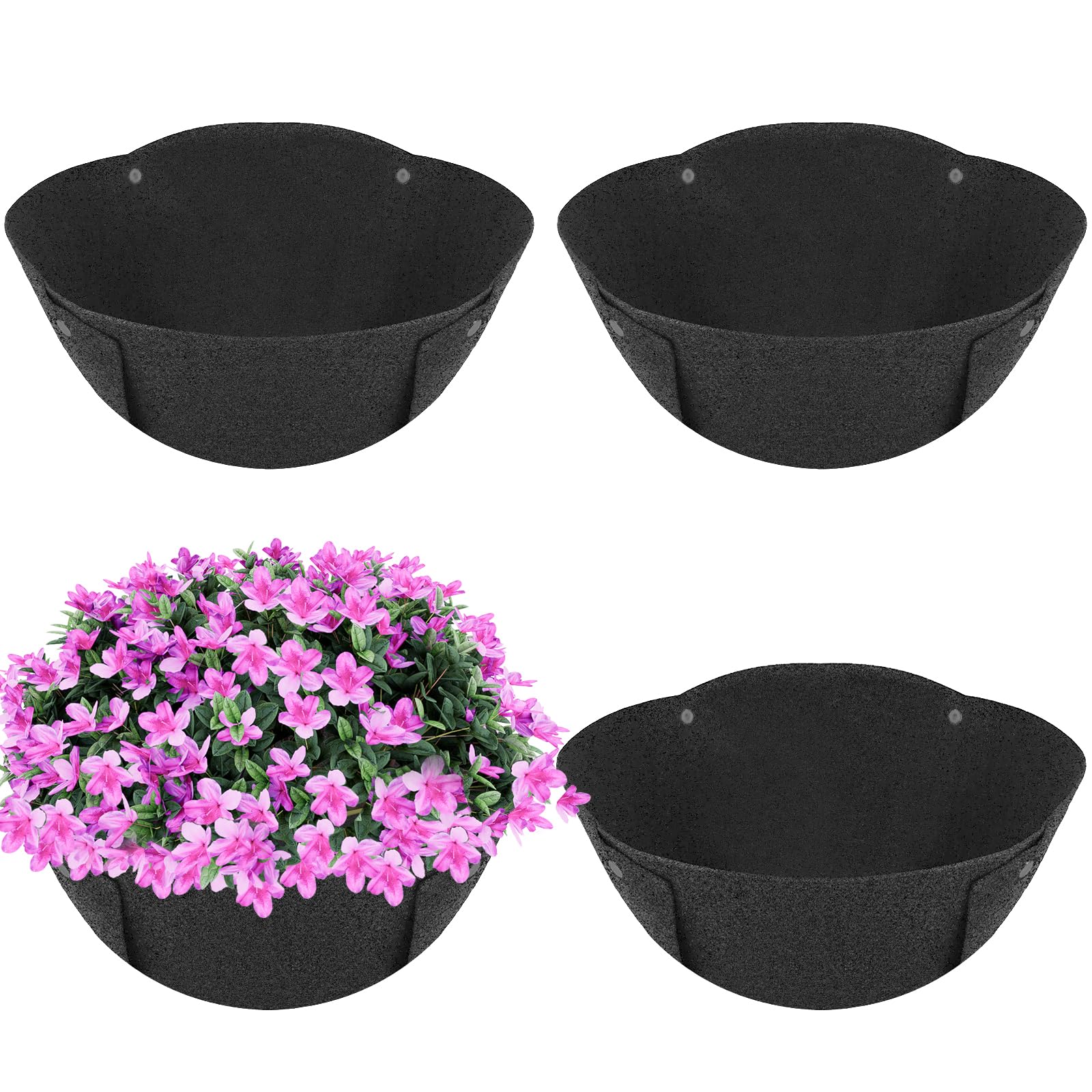 HKZ Hanging Planter Basket Liners - 4 Pack 14 Inch Round Fabric Liners for Hanging Baskets, Replacement Coco Fiber Liner, Durable Non-Woven Liners for Hanging Baskets Planters Flowers, Plants (Black)