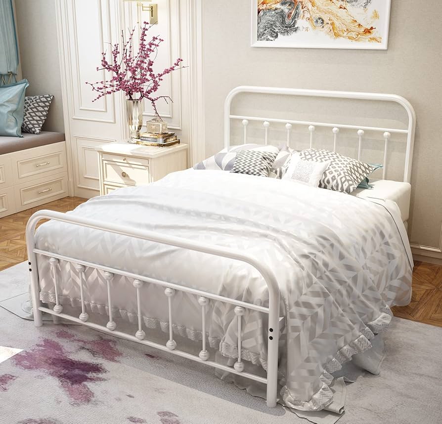 Amazon.com: NEEBIRGELIA White Metal Bed Frame Full Size with