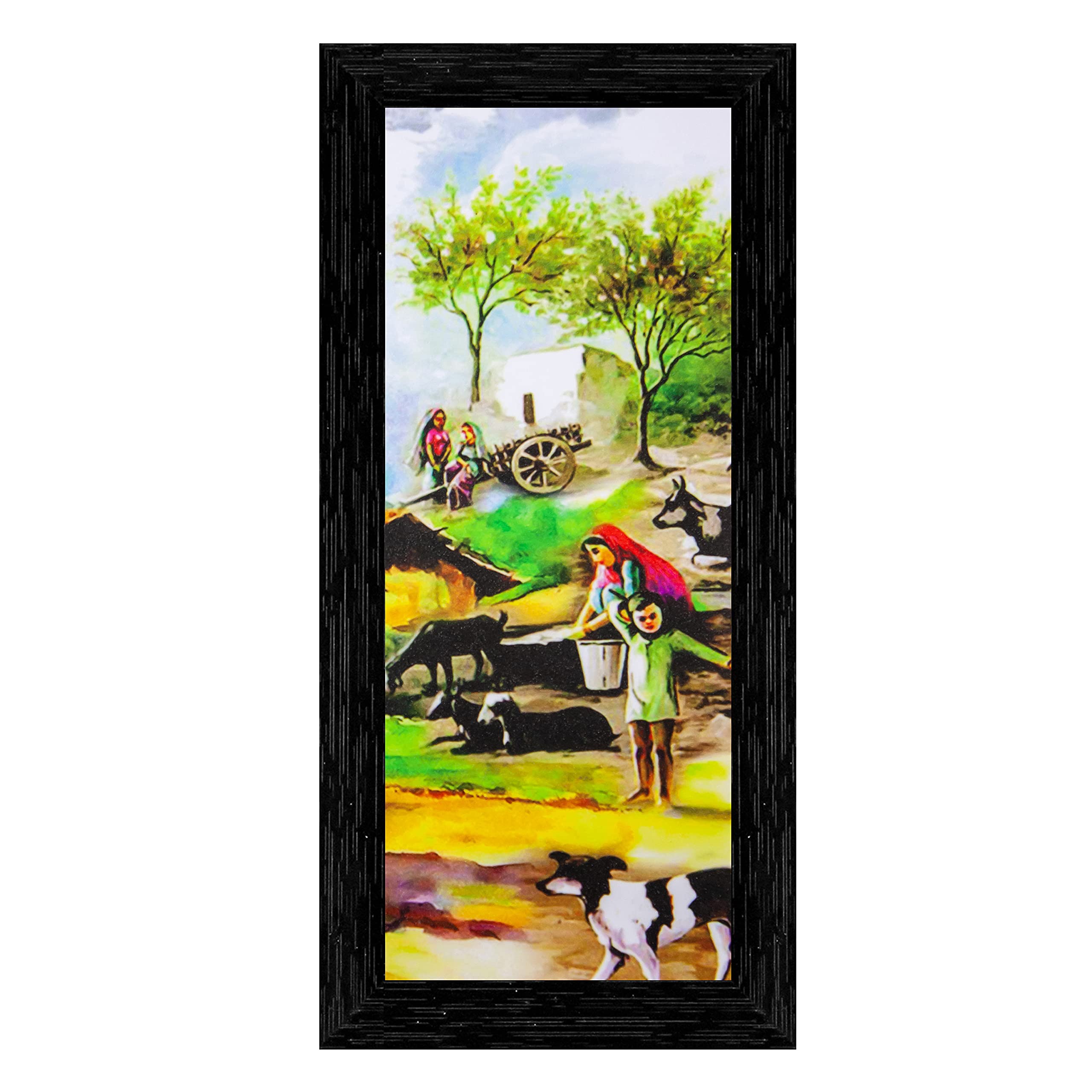Indianara Zestaw 3 indyjskiej wioski oprawiony obraz artystyczny (3571BK) bez szkła 15 x 33, 25 x 33 cm, 15 x 30 cm