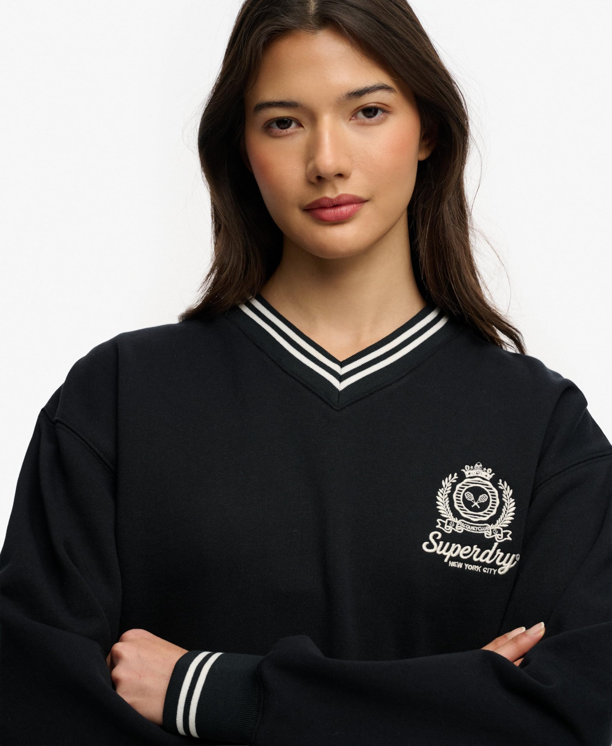 Superdry Country Club Crest Sweat-shirt à col en V pour femme Bleu marine 38