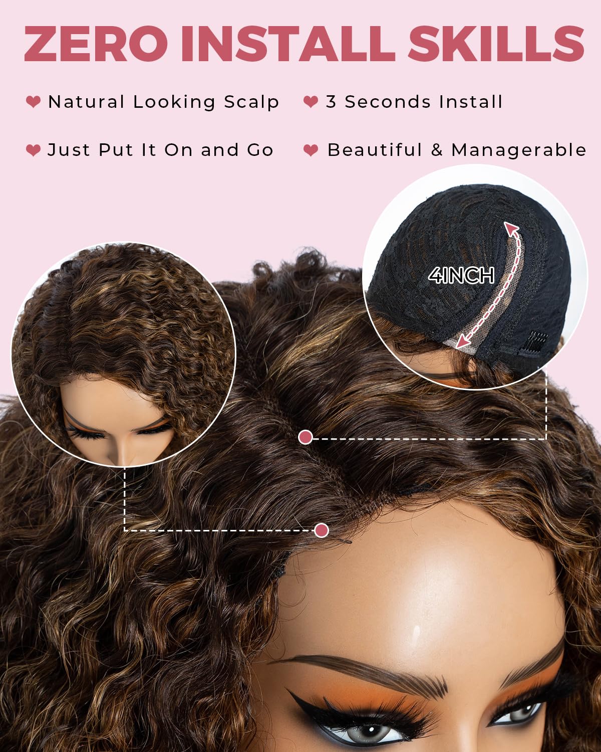 Style Icon Short Curly Bob Wigs Human Hair Wear and Go Glueless Wig for Women 10 inch Brown Side Part Lace Deep Curly Bob Wigs C-Lace Jerry Curl Wig (Color: P4/30/27) - Image 4