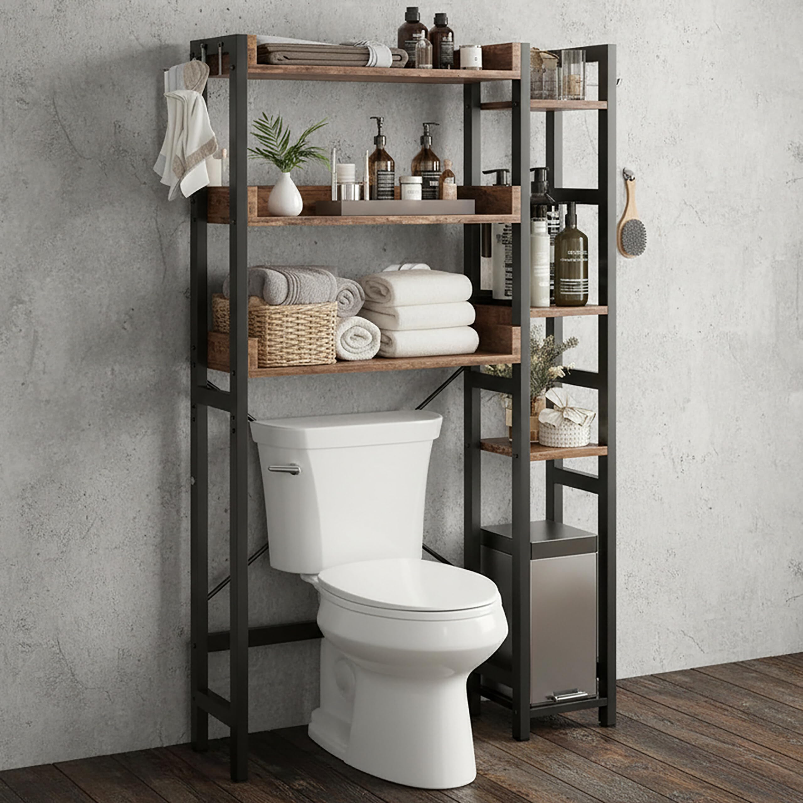 Estantería sobre el WC Relaxdays, 3 Niveles, Dimensiones: 161 x 80 x 24 cm, Metal y MDF, Blanco