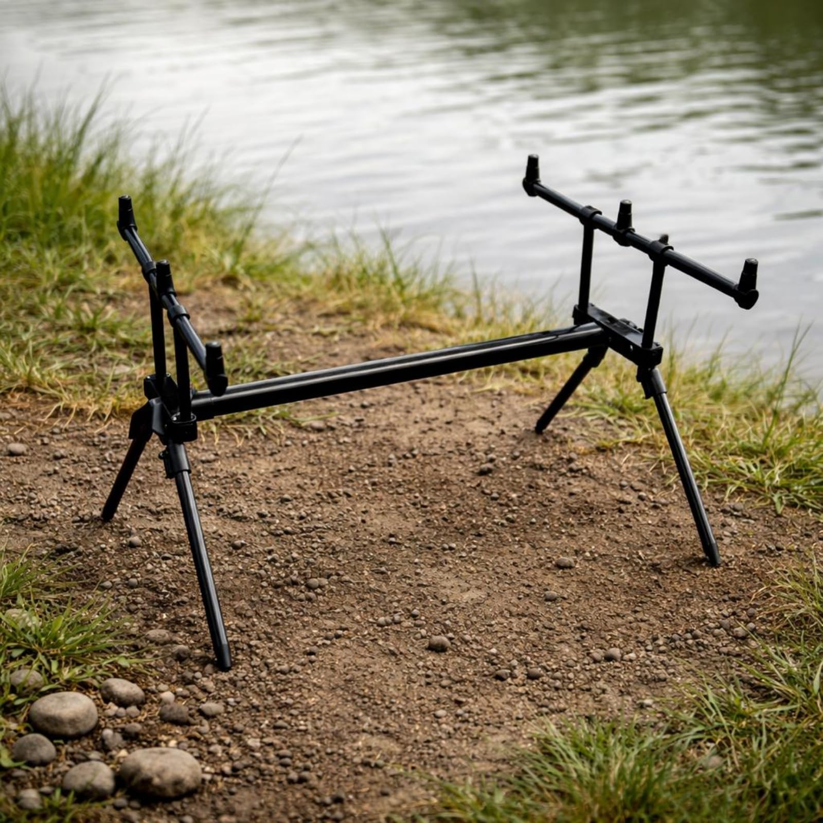 F Fityle Soporte para Cañas de Pescar Telescópico Portacañas Trípode Bastidor Aleación de Aluminio Duradera con Extensión Rápida para 6 Cañas Adecuado para Orilla Río Lago