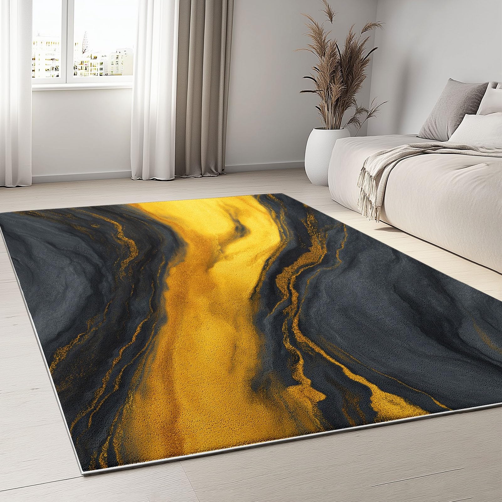 Tapis de cuisine 160x230 cm marbre noir et or abstrait générique lavable