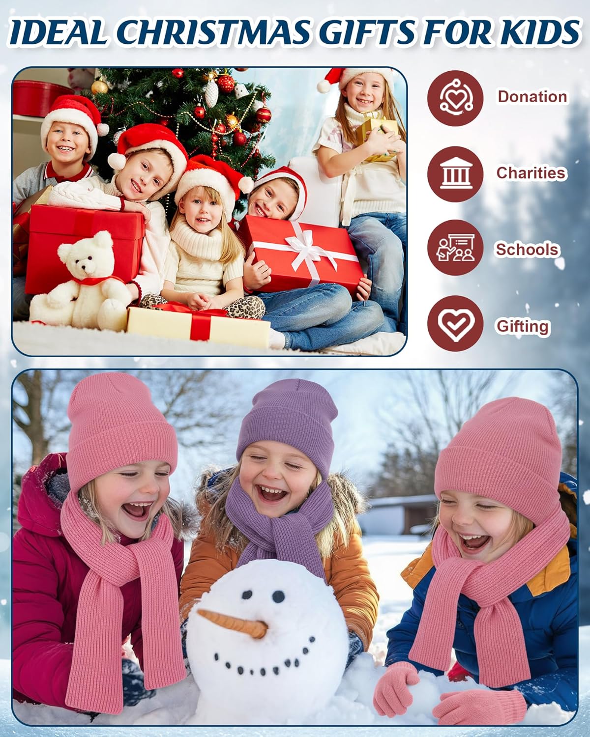 Suhine 6 Pcs Kids Beanies Scarves Gloves Winter Set Gloves Knitted Scarves Wrap Winter Beanie Hat for Boys Girls 5-12 - Image 6