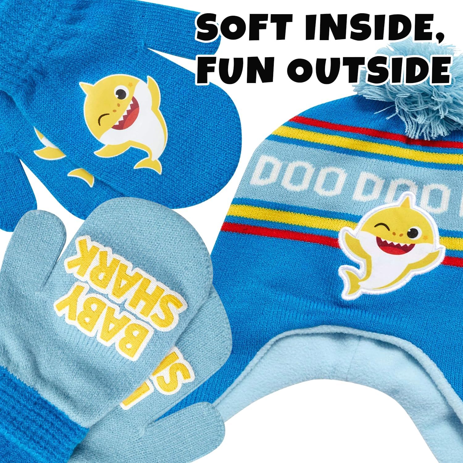 Nickelodeon Boys' Baby Shark Winter Hat and 2 Pairs of Mitten Set (Toddler) - Image 4