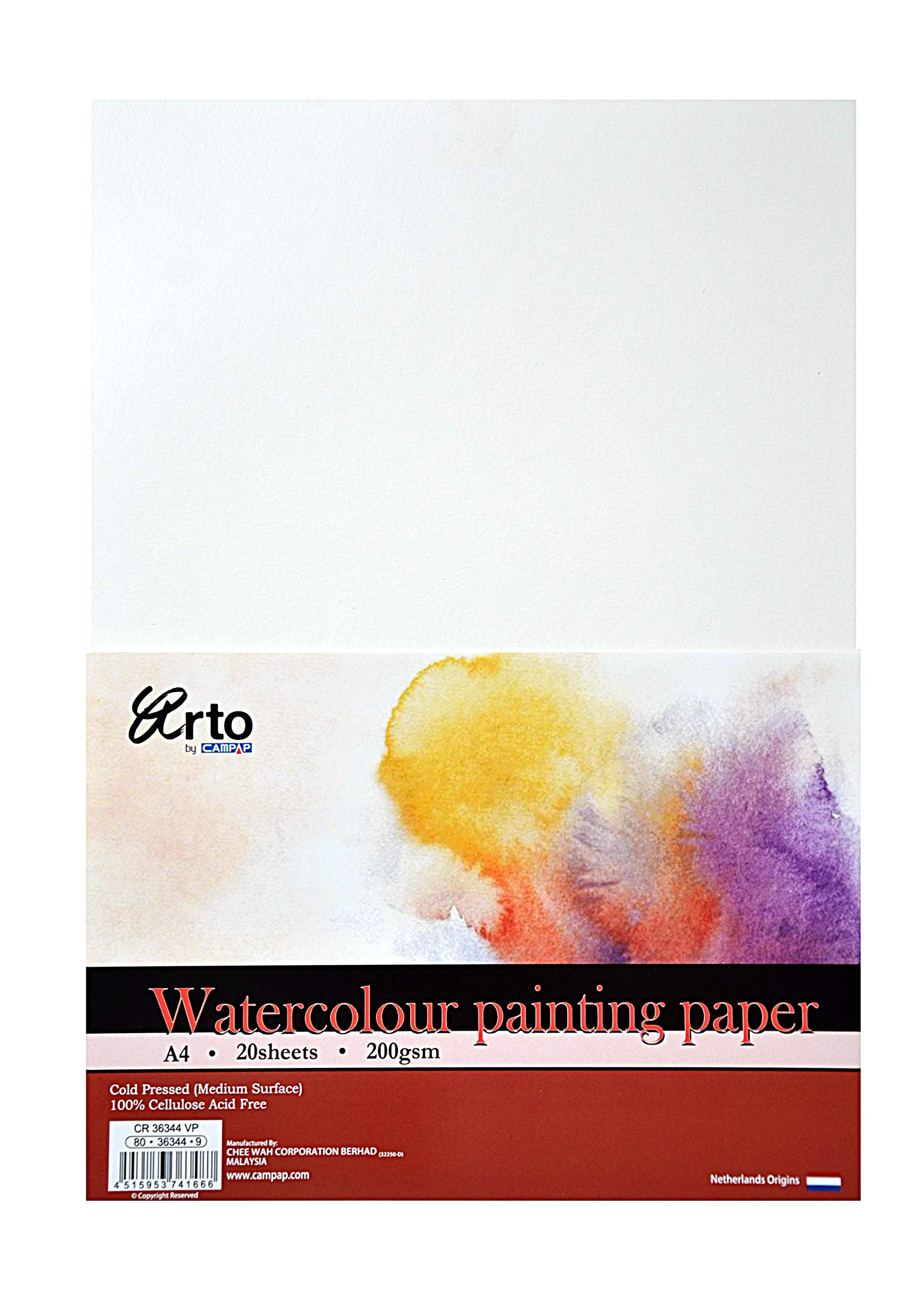 Campap Watercolour Wood Free Printing Paper, 200gsm 20 Sheets A4, White (CR36344)