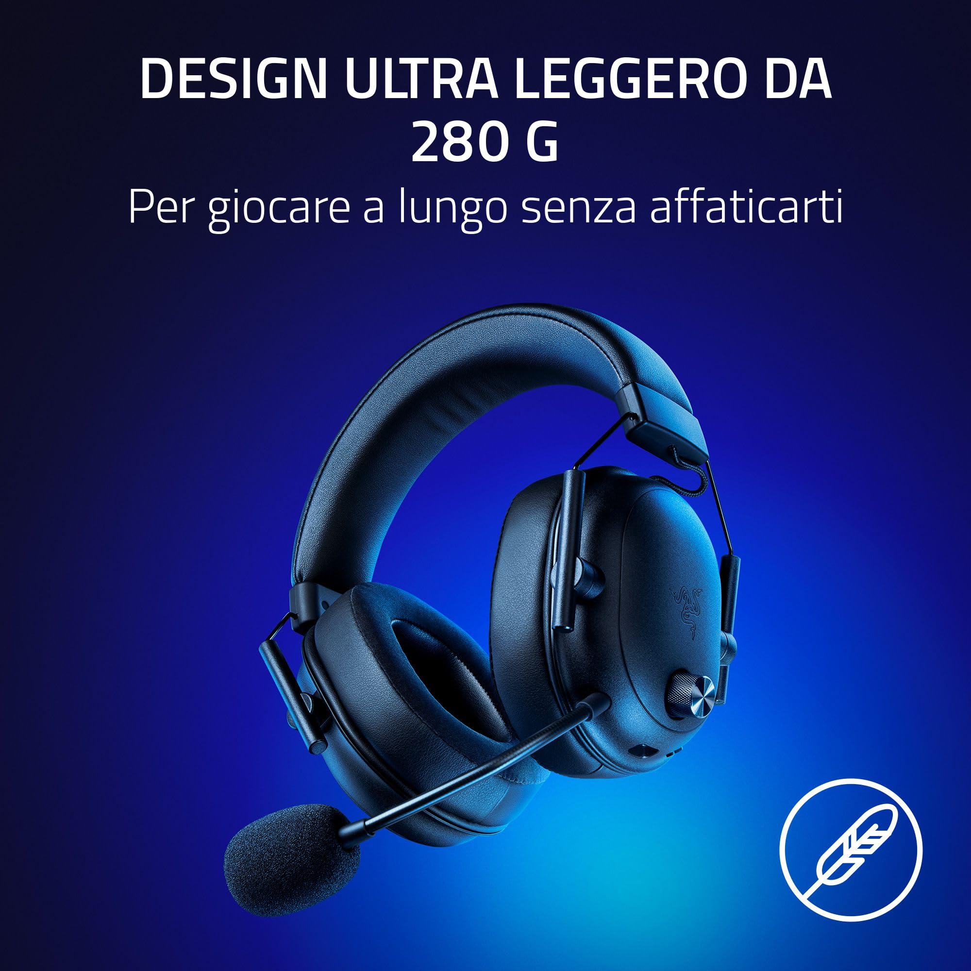 Razer Blackshark V2 Hyperspeed per PC - Cuffie da gioco e-sport senza fili ultra leggere 280g (Microfono a banda larga, Diaframma TriForce da 50mm, schiuma di isolamento acustico, 70 ore) Bianco