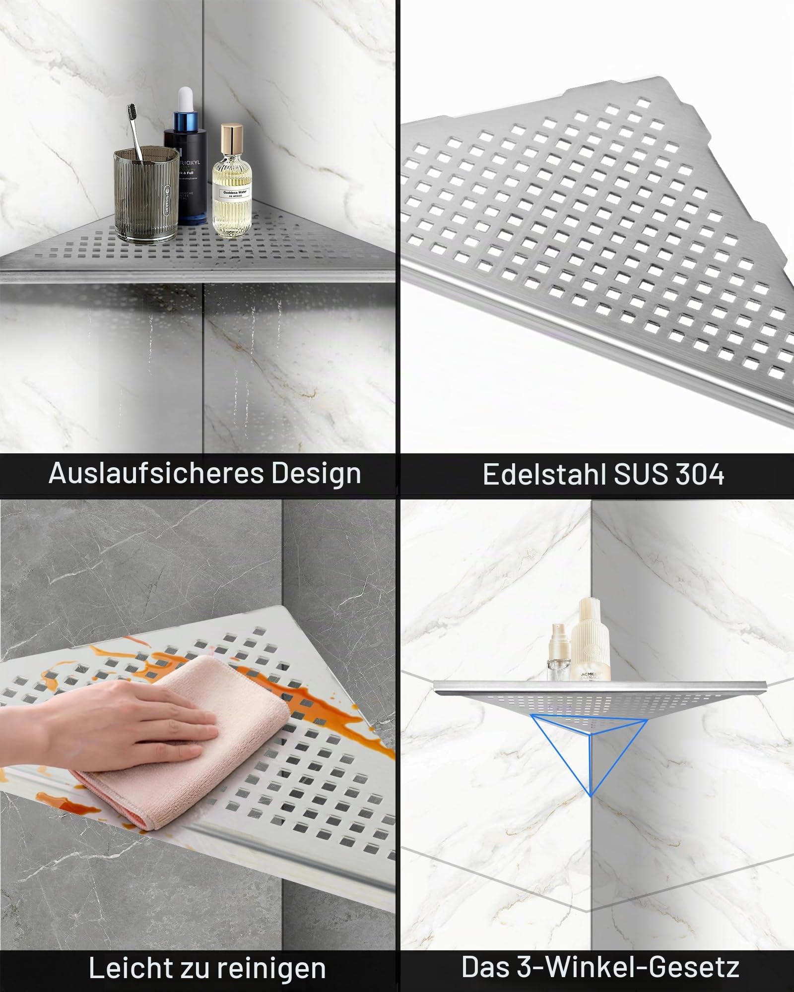 Eckablage Duschablage 304 Edelstahl ohne Bohren für