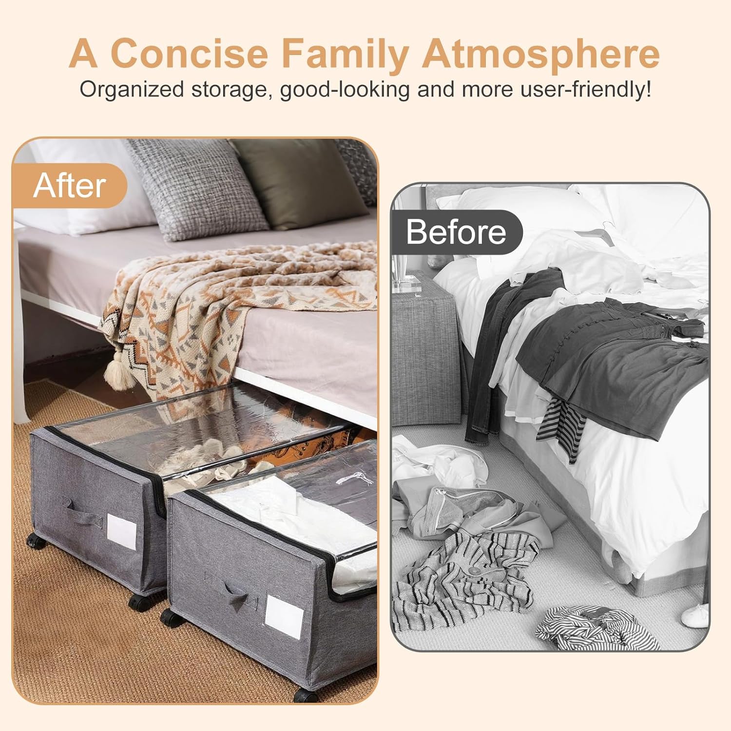 Under Bed Storage with Wheels, 2-Pack Under the Bed Storage Containers with Clear Lids & Label, Underbed Storage Bins, XXL 100L Rolling Metal Drawer for Clothes, Shoes, Toys, Books - Gray