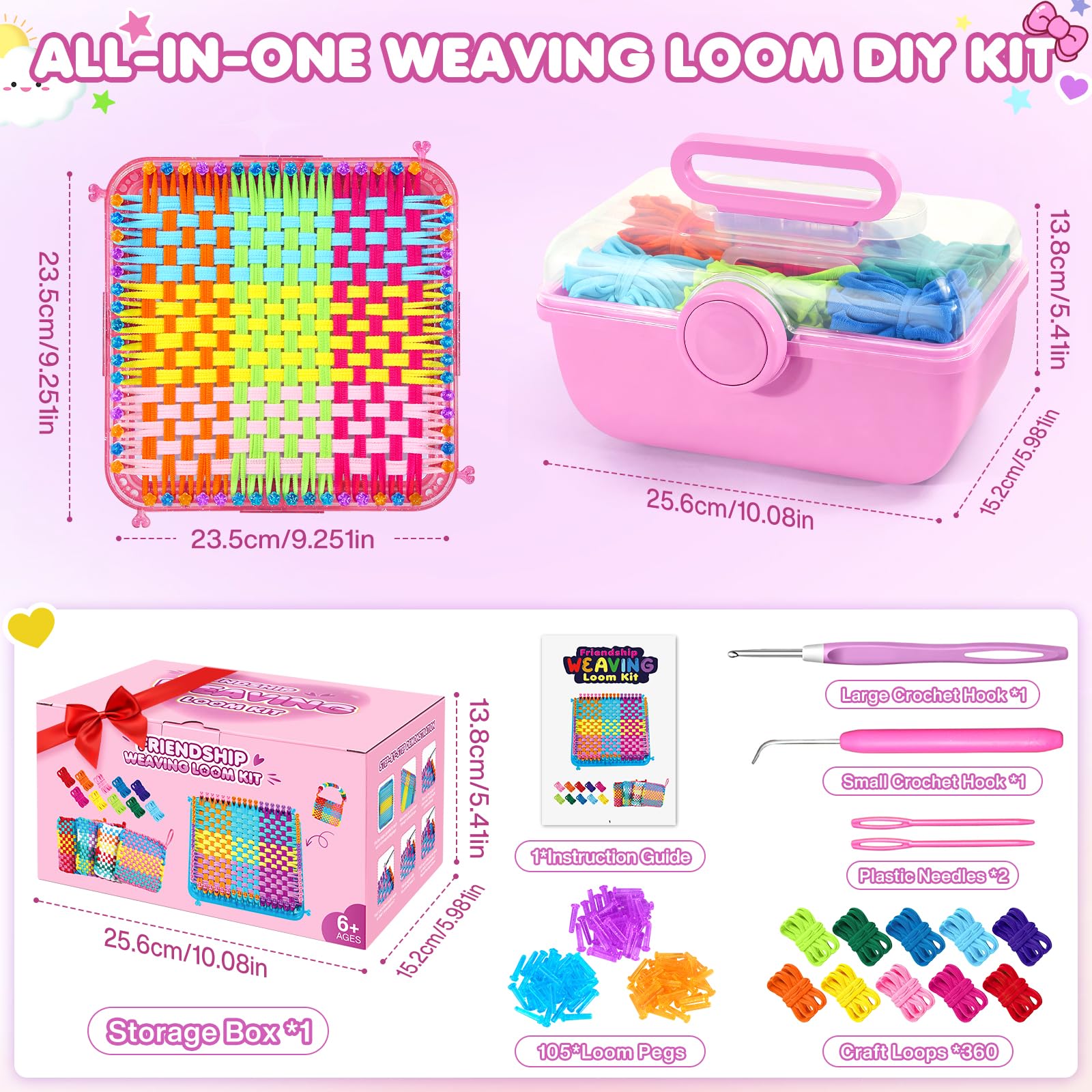 Kit de Métier à Tisser Jouets, 360 Boucles pour Dessous de Plat, Loisirs Créatifs DIY pour Adultes et Enfants de 6 à 13 Ans, Coffret Tisseur Portable - Cadeau de Noël et d'Anniversaire pour Filles