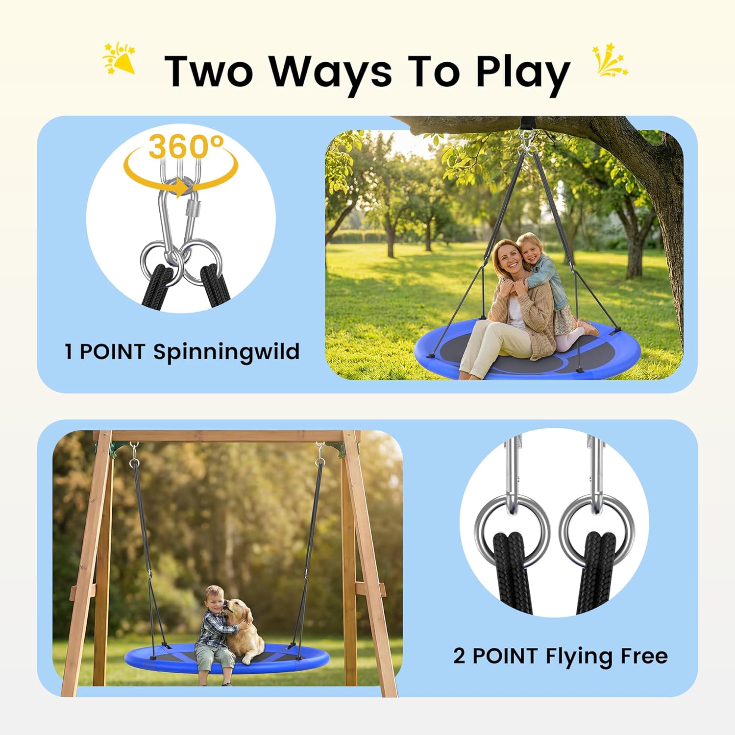 43" Saucer Tree Swing for Kids & Adults, 700lbs Heavy Duty Capacity, Waterproof Flying Saucer with Adjustable Hanging Straps, Outdoor Indoor Backyard Playground Swing Seat, Blue