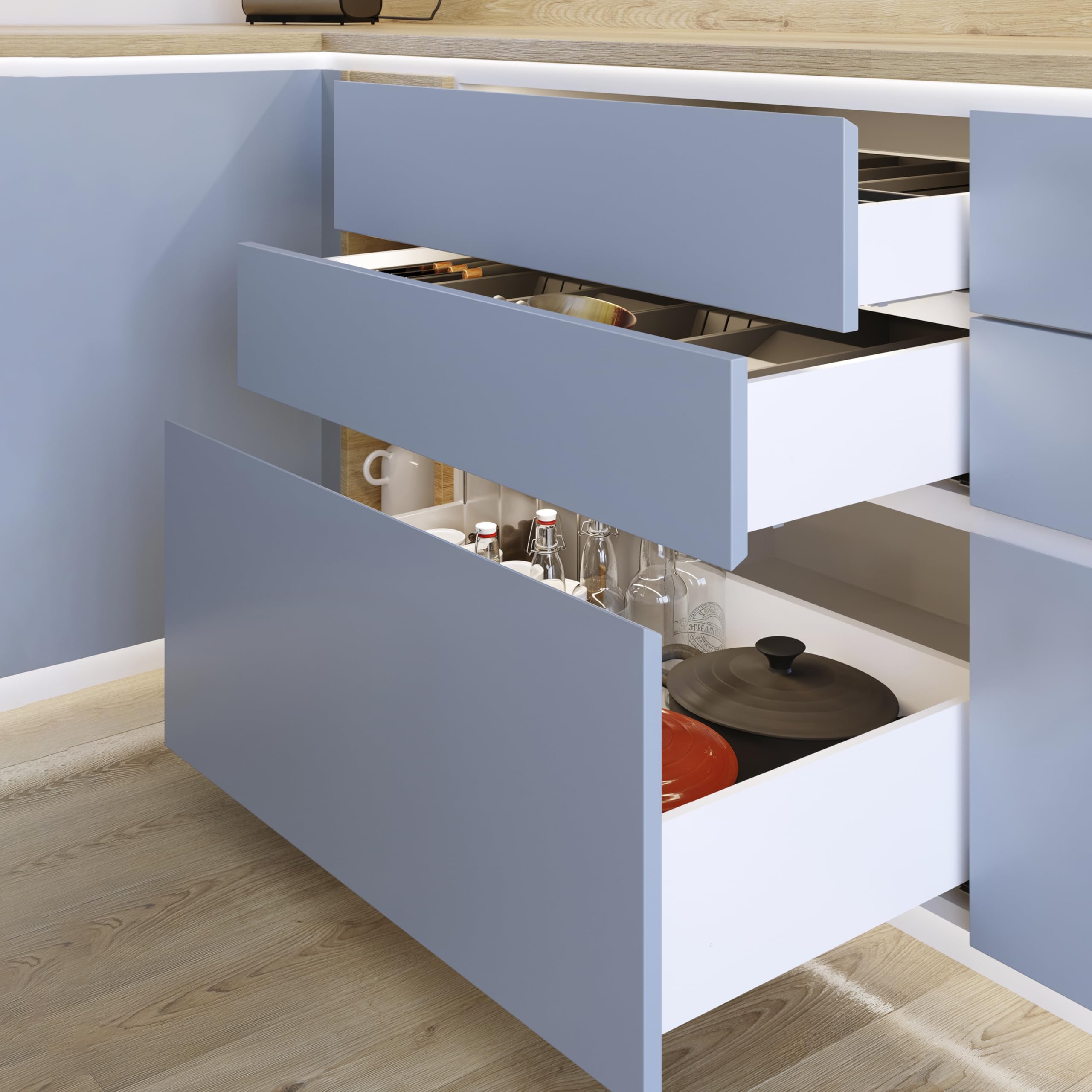 Emuca - Drawer kit for Kitchen or Bathroom Height 178mm, Depth 400mm, 30kg, Soft Closing, Boards not Included, Steel, White - Image 3