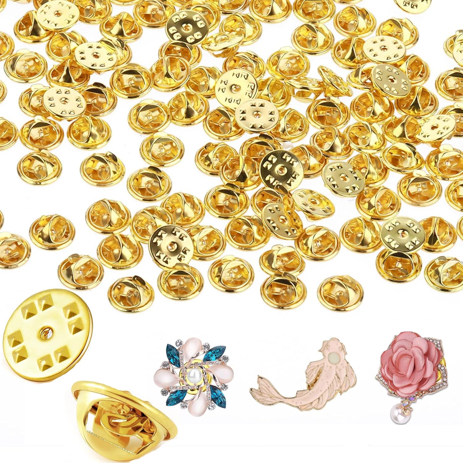 Azonee Metal Pin Backings, 100 Pcs Pin Backs Locking Brass Pin Backs Locking Pin Backs Replacement Clutch Lapel Pin Backs for Brooch Tie Hat Badge Insignia Pin Backs Replacement
