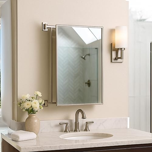 Miniatura 5 de Brixwell PNV14BN - Espejo rectangular con doble bisagra Pivot-N-Vue de 14 pulgadas de ancho x 22 pulgadas de alto, níquel cepillado