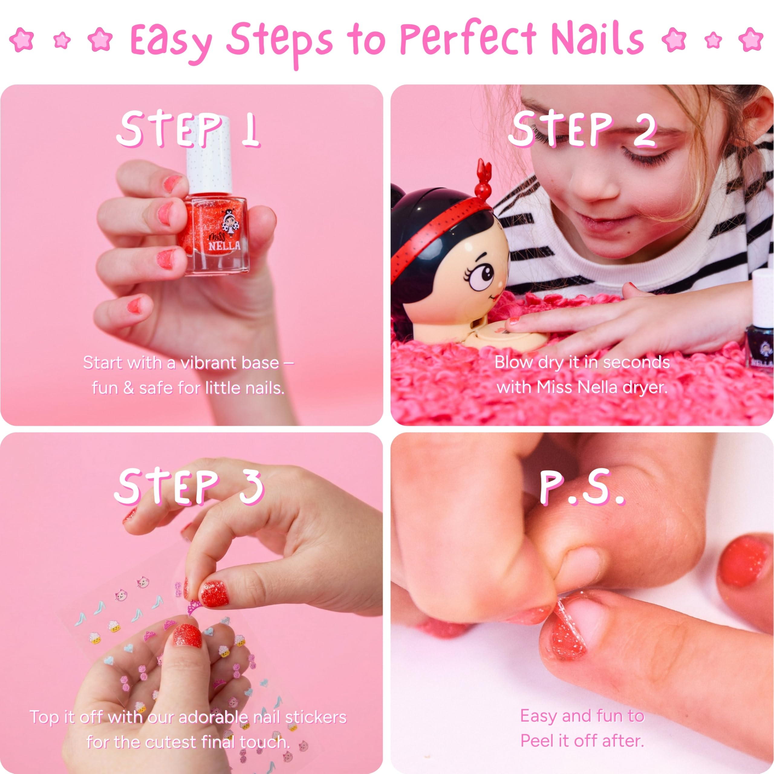 Pack De 6 Esmaltes De Uñas Infantiles Miss Nella Christmas Glitters – Despegables, Base De Agua, Colores Surtidos