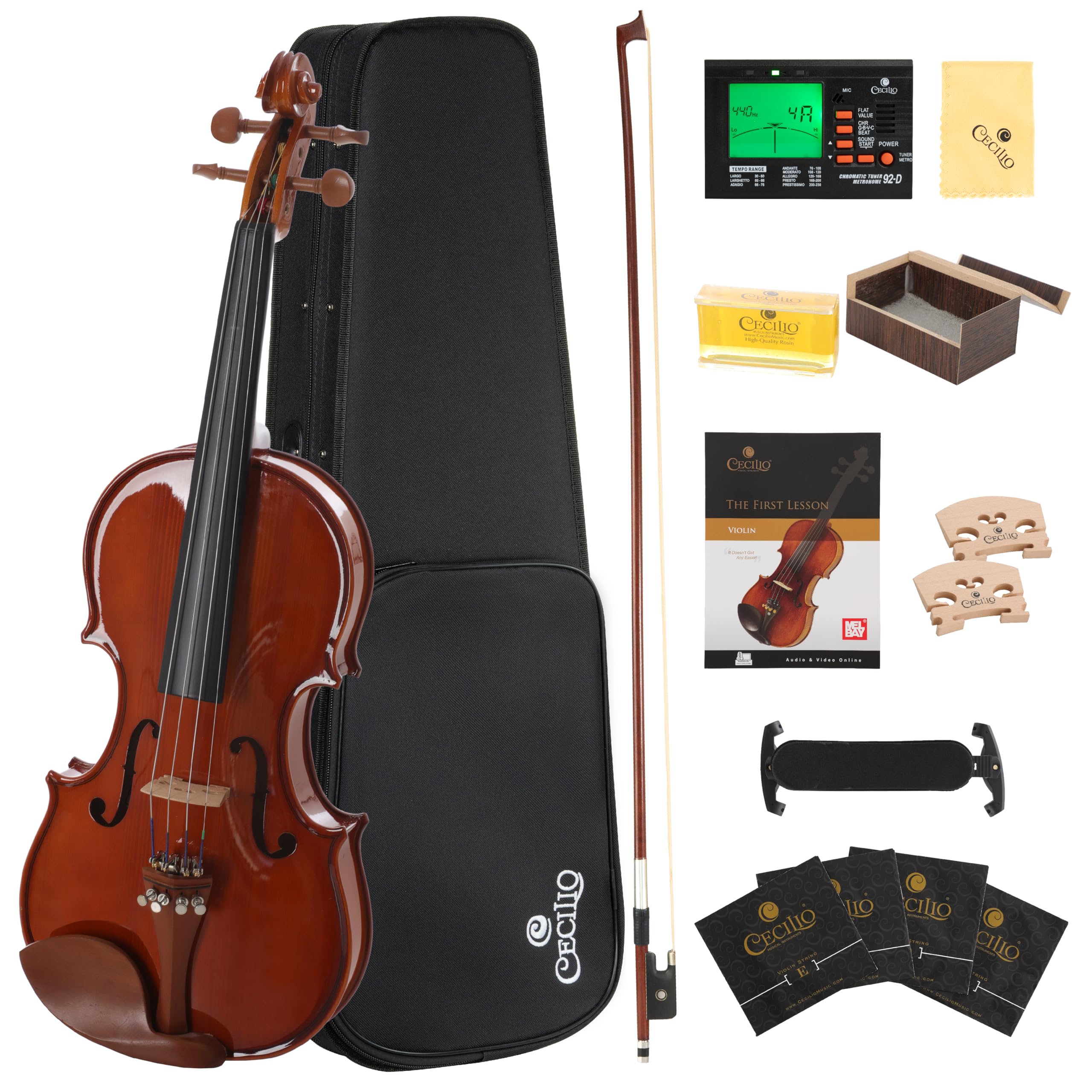 Amazon.com: Cecilio 1/2 Size Natural Varnish Violin for Beginners
