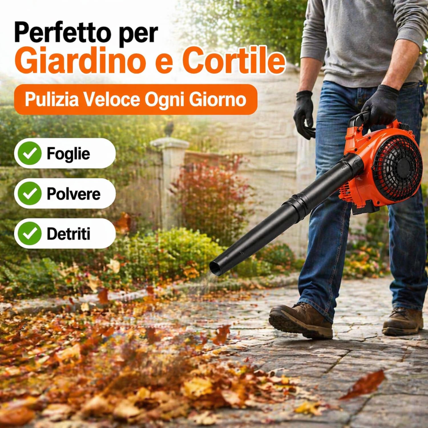 Soffiatore a Scoppio 25CC Motore 2 Tempi 1500W per Giardino