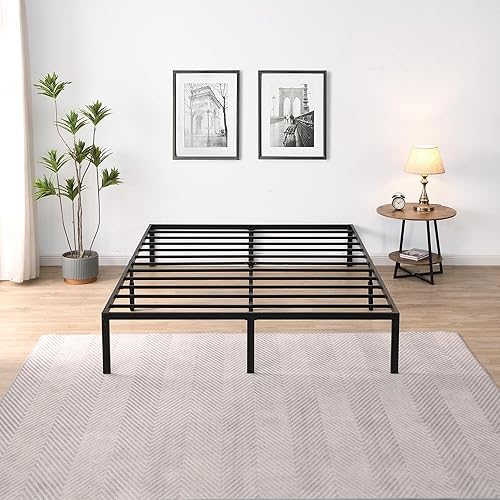 D&H FURNIMMT Marco de cama Queen de 14 pulgadas con soporte de hasta 2000 libras, fácil de montar, antideslizante, sin ruido, no necesita somier,