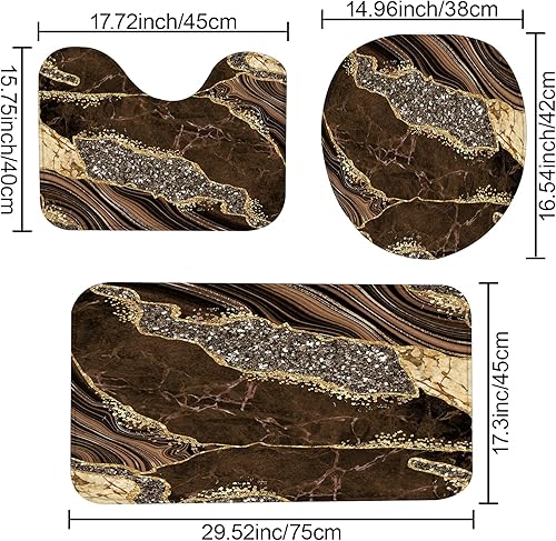 Miniatura 52 de Juego de 4 cortinas de ducha de mármol, modernos juegos de baño con tapa de inodoro, tapete de contorno y tapete de baño, decoración de baño de lujo