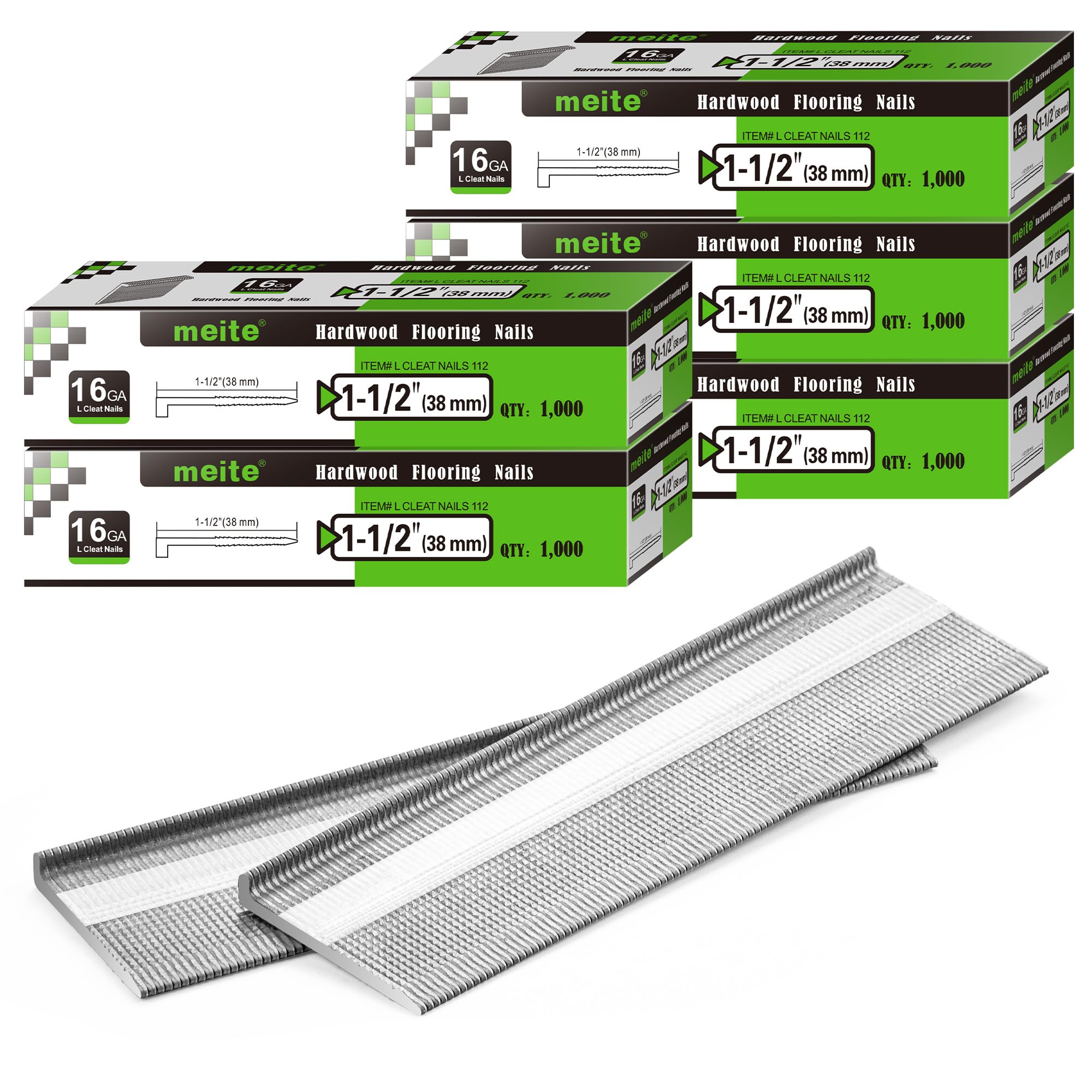 meite 16 Gauge Flooring Nails 1-1/2 Inch, 16GA L Cleat Nails 5 Boxes