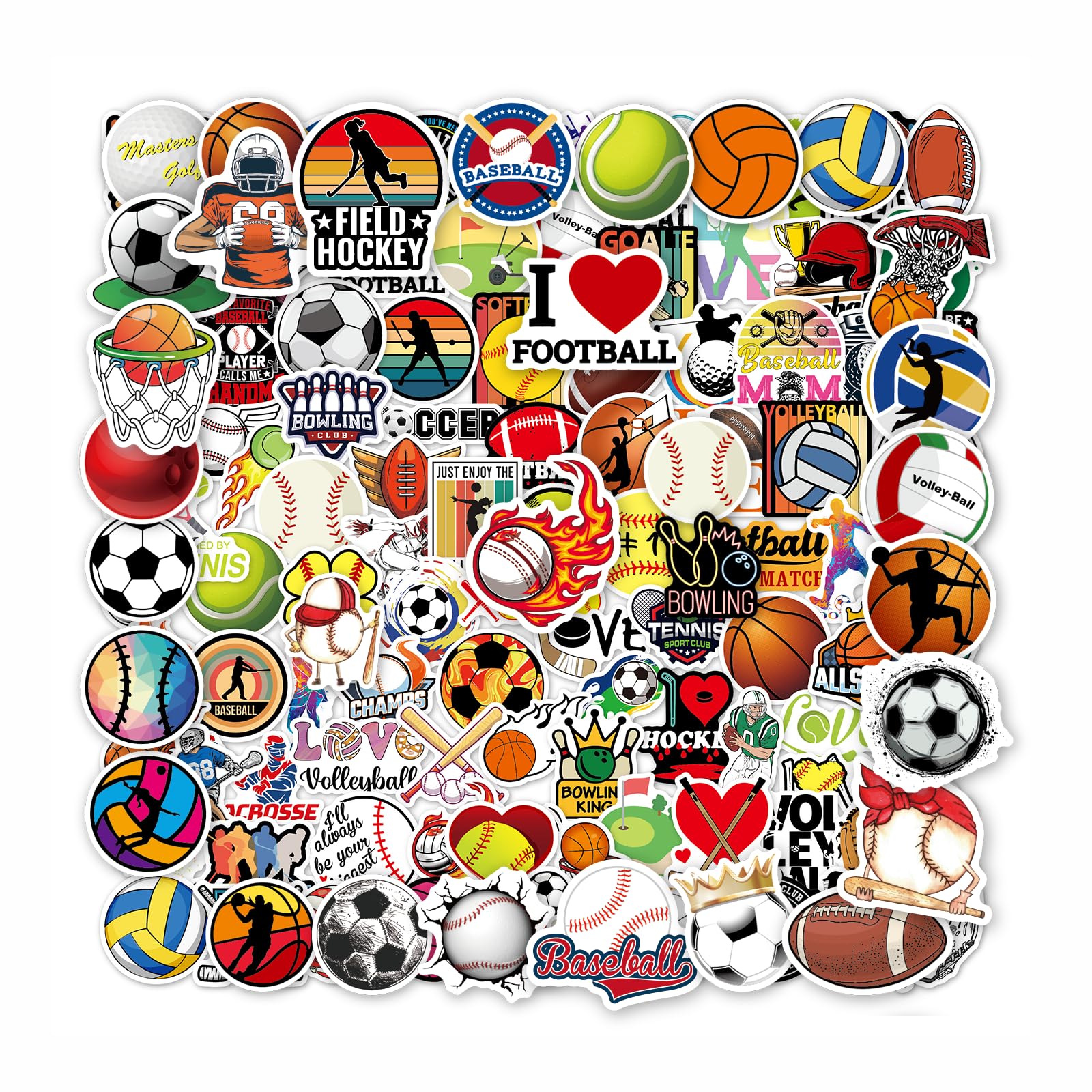 200PCS Sports Stickers, Vinyl Non-Repeating Sports Decales for Water Bottle