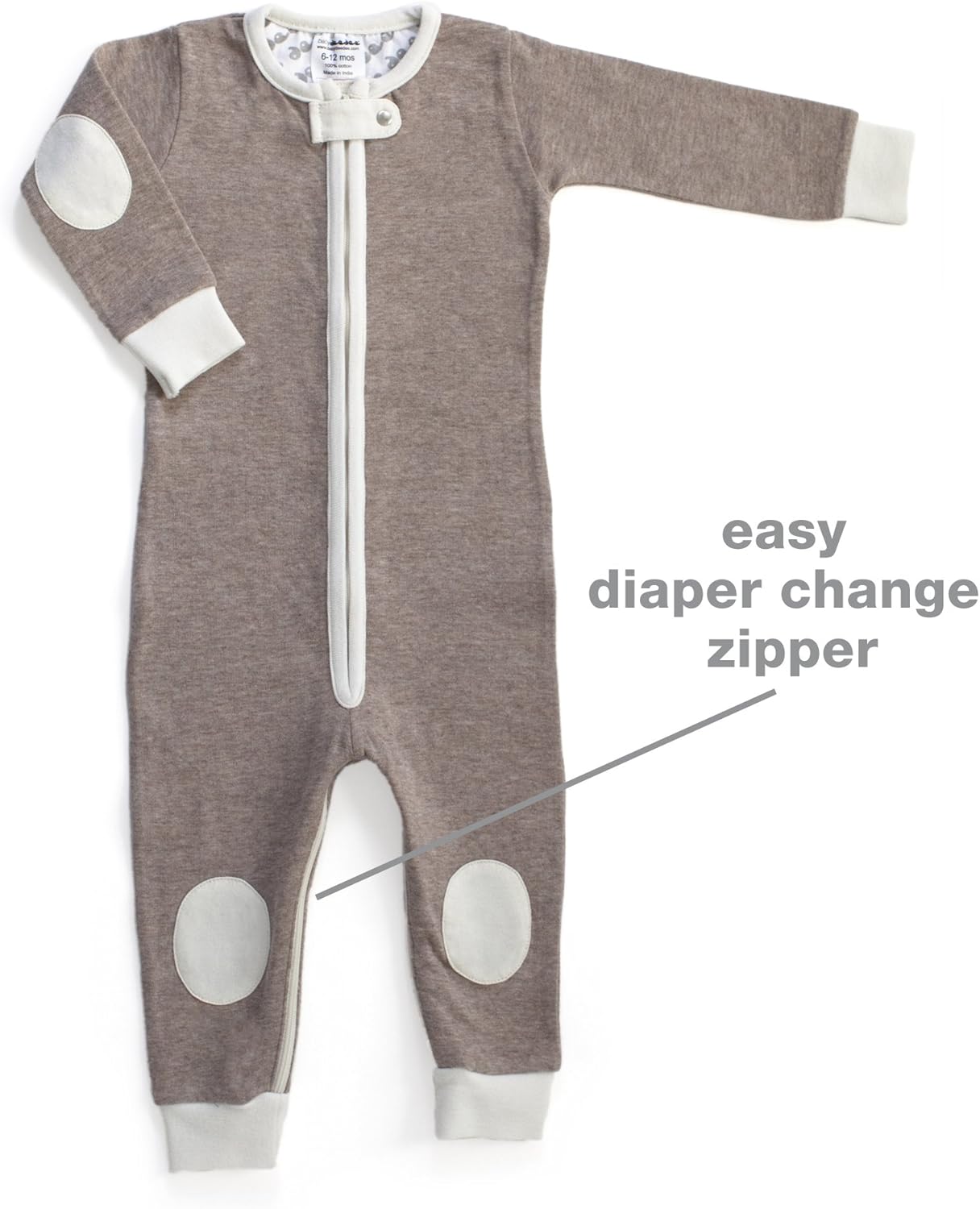 baby deedee Double Zipper Onesies, One Piece Cotton, Long Sleeve Footless Baby Pajamas, 3-6 Months, Heather Mocha