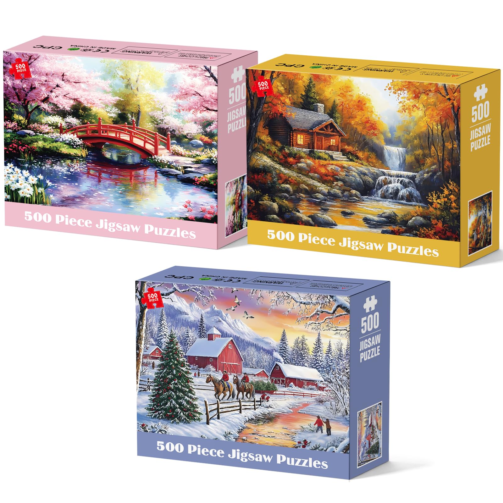 3 Pack 500 Pieces Puzzles for Adults, Spring Autumn Winter Puzzle for Adults Elderly, Col…