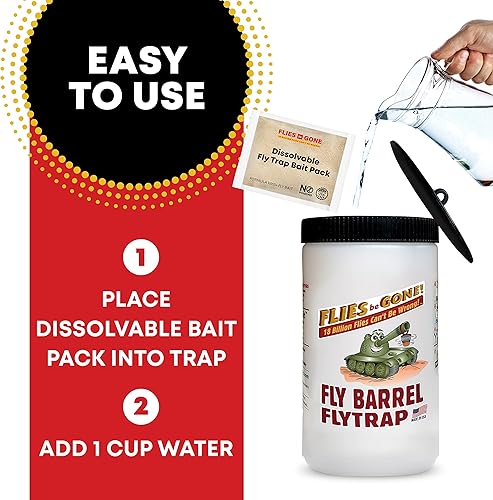 Miniatura 2 de Flies Be Gone Trampas para moscas para exteriores, paquete de 2 reutilizables, con 2 paquetes de repuesto solubles para atrayentes de moscas y 2