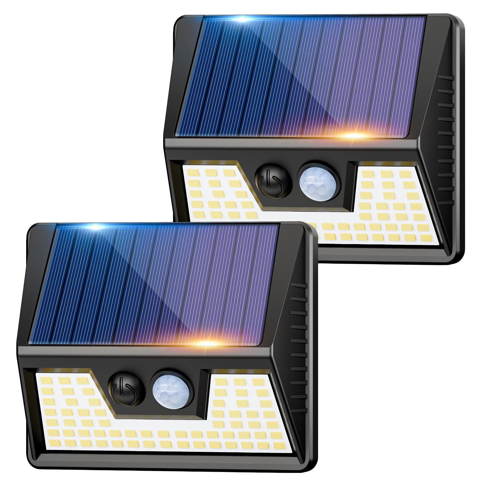 vighep Solarlampen für Außen mit Bewegungsmelder, 2 Stücke 3 Modi 3000K Warmweiß LED Superhelle Solarleuchten, IP65 Wasserdichte Solar Wandleuchte Aussen für Garten Hof Wand Stufen Deck Haustüren