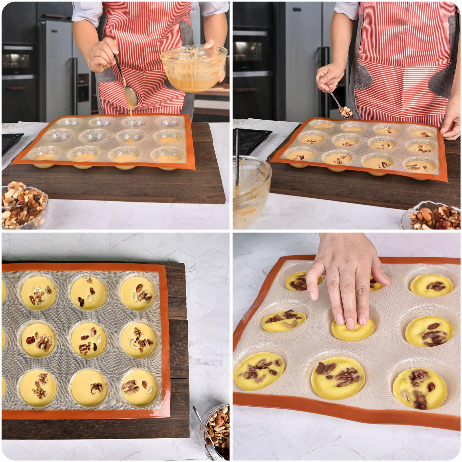 SANTOW Antihaft-Silikon-Muffinform, 12 Muffin-Backform, 12 Muffinformen, perfekt für Eier-Muffin, große Cupcakes, Törtchen und mehr, BPA-frei und spülmaschinenfest