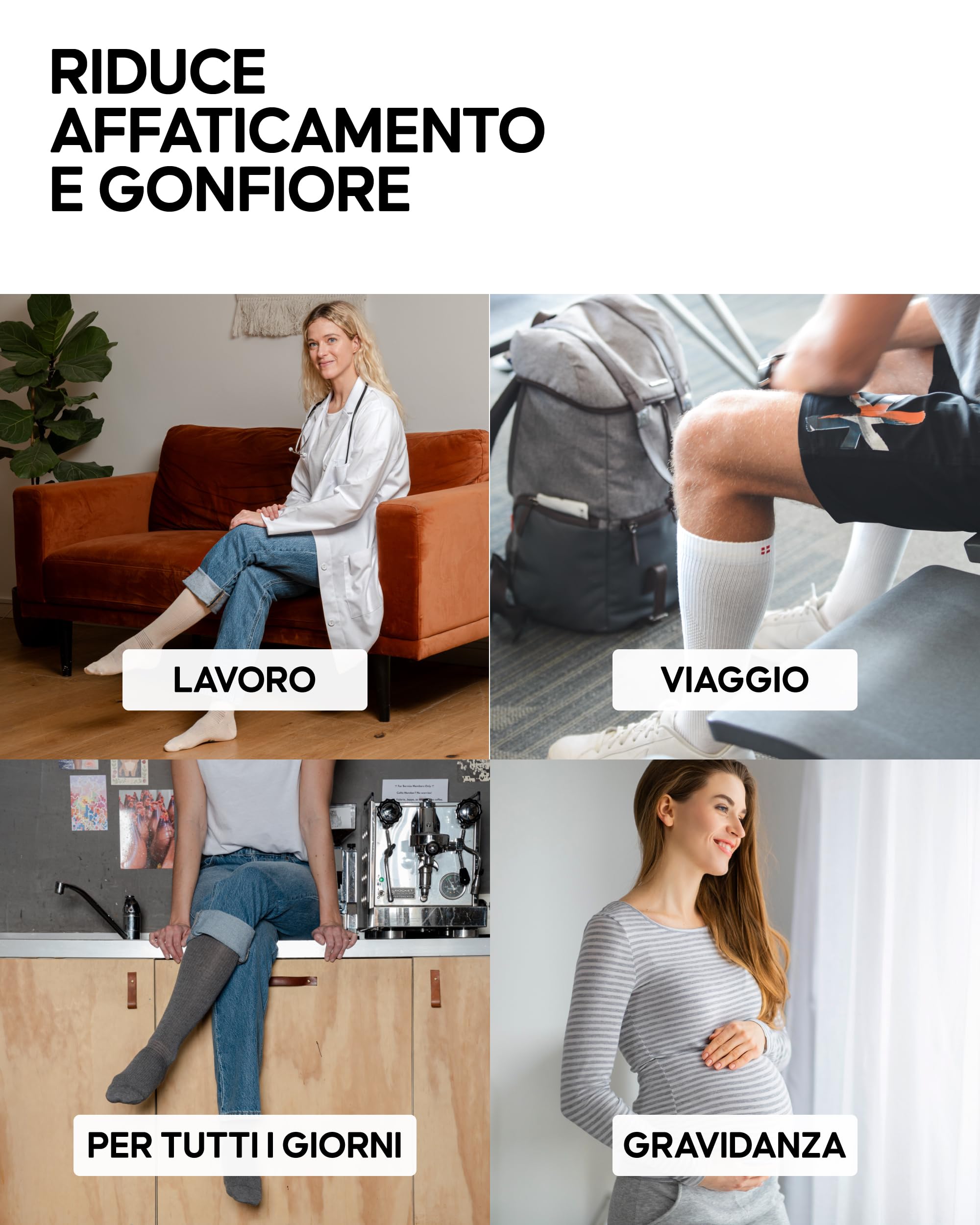 DANISH ENDURANCE Calze di Contenimento in Cotone Biologico 14-18 Mmhg, Lavoro, Sport, Recupero, Uomo e Donna, 3 Paia