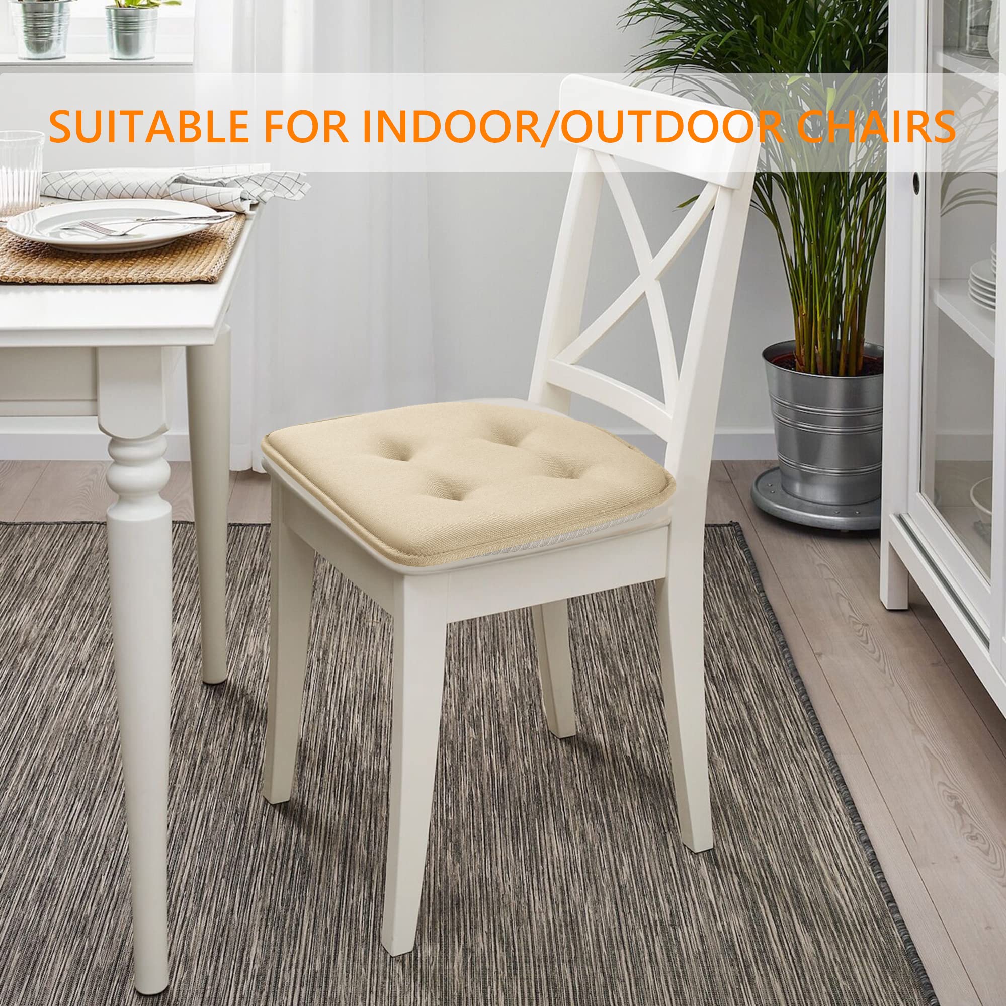 LOVTEX Chair Cushions for Dining Chairs 6 Pack, Non Slip Chair Pads for Dining Chairs, Kitchen Chair Cushions 17 x 16 x 1.5, Khaki Seat Cushions