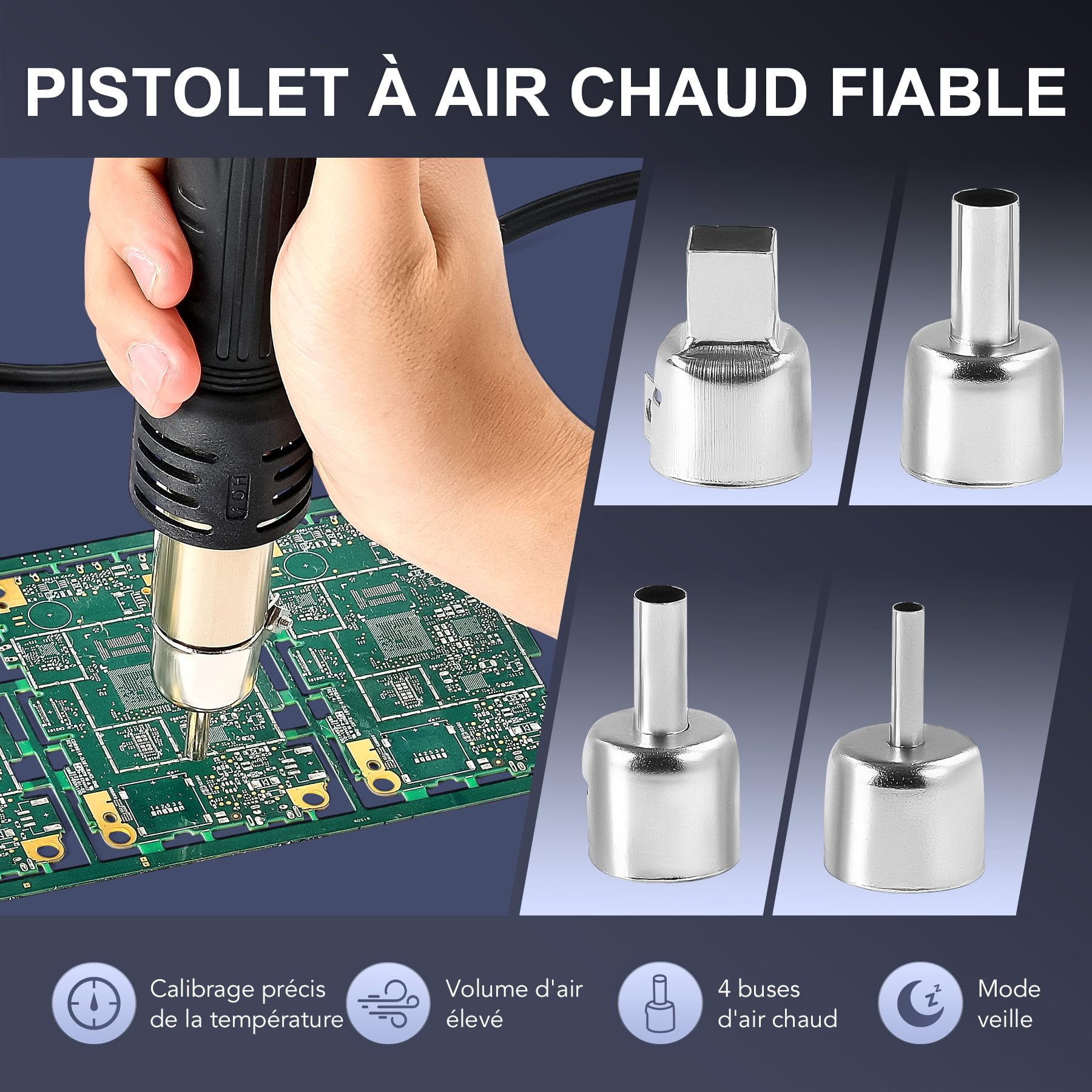 CREWORKS 2 en 1 Station de Soudage 8582D avec Pistolet à Air Chaud 750W Fer à Souder 75W 200-480℃ Affichage LED Numérique