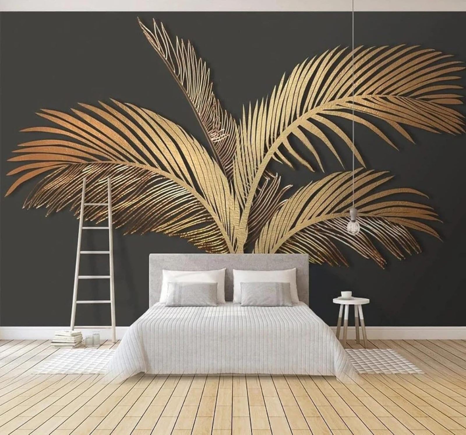 XLMING Contemporary Luxury Minimalist Gold Plants Leaves 3D Wallpaper Luxury Home Dining Decor Paste Sofa Living Room The Wall for Bedroom Mural-150cm×105cm