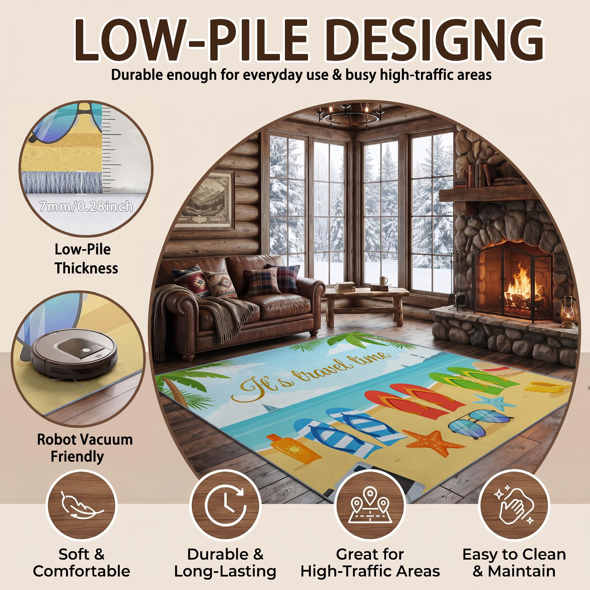 Bleu Clair Tapis Salon 80 x 150 cm, Cartoon Lavable en Machine Tapis | Chambre Antidérapant, Plage Étoile De Mer Tapise Bureau Salle a Manger, Doux Poil Ras Rug, Cuisine